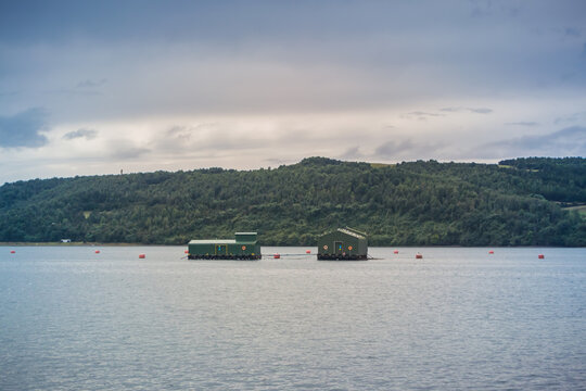 Salmon Farm Landscape At Chiloé Island In Chile.