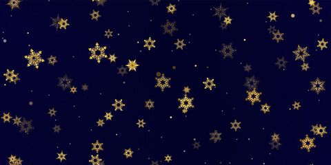 Fototapeta na wymiar Gold Falling Snowflakes seamless pattern.