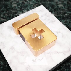 Prescription Bottle icon. Bronze Prescription Bottle symbol on white marble podium.