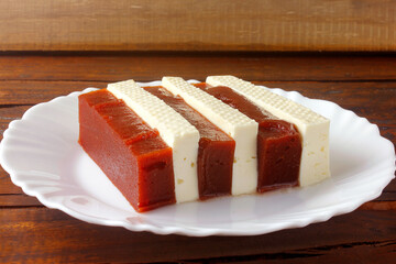 Guava candy with cheese from minas. Goiabada with cheese, Brazilian dessert known as romeo and...
