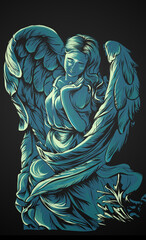 dark angel wings vector illustration - obrazy, fototapety, plakaty