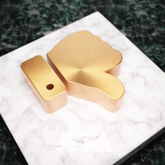 Thumbs Down icon. Bronze Thumbs Down symbol on white marble podium.