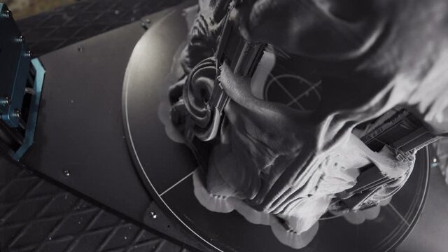 3D printing. Printing a mask on a 3D printer. Printing process.