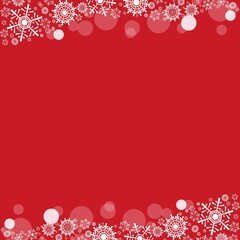Merry Christmas Season's Greeting with white snowflakes on red background