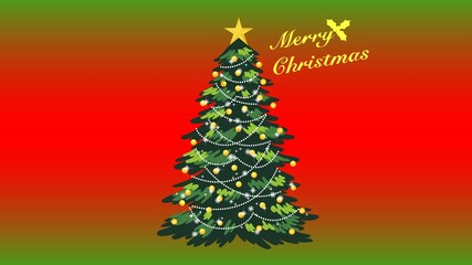 Merry Christmas Greeting Card with Christmas tree and stars background. Happy New Year Holidays Season's Greeting 