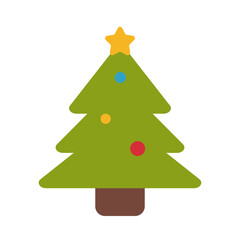 happy merry christmas pine tree flat style icon
