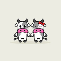 Cute couple cow in valentine day
