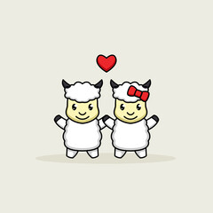 Cute sheep couple in valentine day
