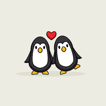 Cute couple penguin in valentine day