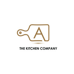 Kitchenware, Kitchen utensils business logo concept with cutting board and initial A letter template	