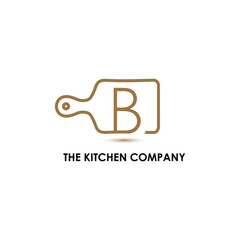 Kitchenware, Kitchen utensils business logo concept with cutting board and initial B letter template	