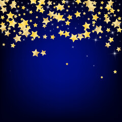 Yellow Glamour Stars Vector Blue Background. 