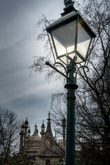 Fototapeta na wymiar Silhouette of Victorian style street light,Royal Pavillion gardens,Brighton,East sussex,England,United Kingdom.