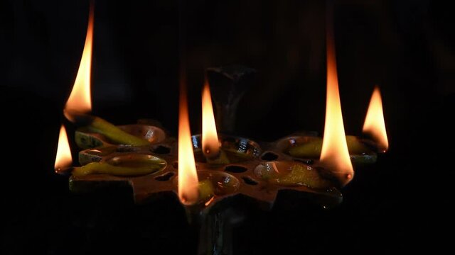 Aarti Deepam or Panch Diya or panchamugha deepam or Panch Diya Aarti Deepak oil or ghee lamps for worship and niranjana