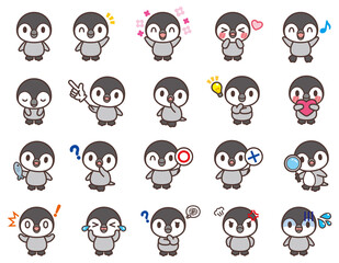 ペンギンのヒナのかわいいキャラクターセット-Cute character set of penguins chicks	