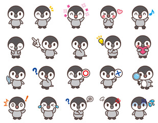 Obraz premium ペンギンのヒナのかわいいキャラクターセット-Cute character set of penguins chicks 