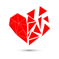 Broken heart icon, heart fragments on a white background