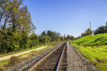 Fototapeta na wymiar View of train tracks fading into the distance