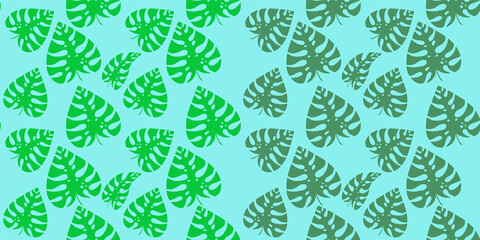 Fototapeta na wymiar Seamless pattern of green leaves isolated on light green background. Suits for Decorative Paper, Packaging, Covers, Gift Wrap and House Interior Design. Vector illustration EPS10.