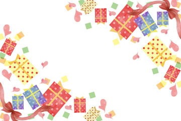 ハートとプレゼントボックスのフレーム