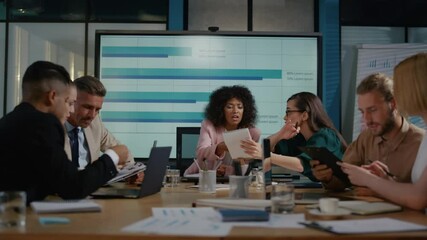 Team having meeting. Angry top manager looking at bad financial reports