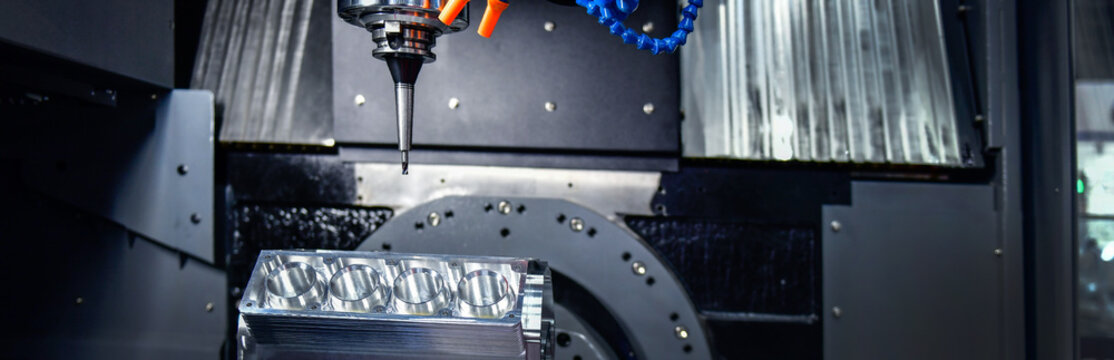 The 5-axis CNC mills machines for design configuration that utilizes a swivel head machine table and flush with the surface metalworking industrial, banner side