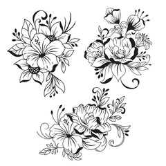 Set of Beautiful Hand drawn bouquet of flowers