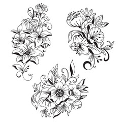 Set of Beautiful Hand drawn bouquet of flowers