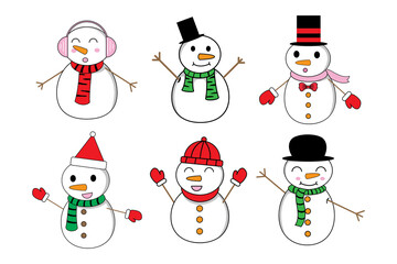 Set of cute snowman character illustration
