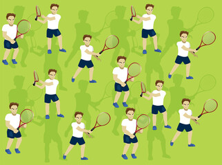 Tennis Forehand Return Man Cartoon Character Illustration Seamless Background