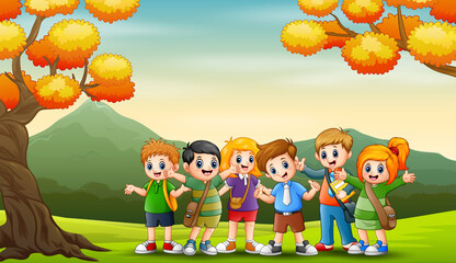 Group of students in the autumn background