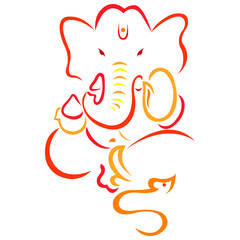 Bright indian elephant deity ganesh at diwali celebration in flat style on white background. Design suitable for modern decor, textiles, hindi, festive pattern, tattoo, banner, prints. Vector isolated - obrazy, fototapety, plakaty