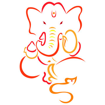 Bright indian elephant deity ganesh at diwali celebration in flat style on white background. Design suitable for modern decor, textiles, hindi, festive pattern, tattoo, banner, prints. Vector isolated