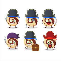 Cartoon character of spiral biscuit with various pirates emoticons