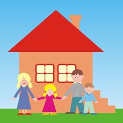 Obraz na płótnie Canvas Family in front of the house, vector illustration