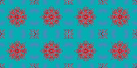 Festive background, abstract pattern, mosaic illustration with kaleidoscope effect, circles, flowers, snowflakes.