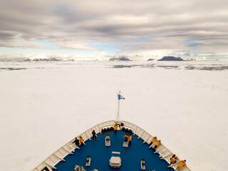 Bow of ship trapped in ice in Antarctica © Katherine Rock