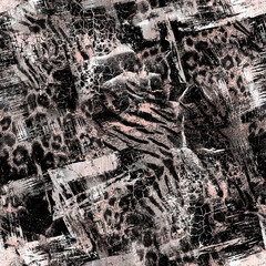 Seamless grunge abstract pattern with watercolor effect. Black strokes, spots on a light background.