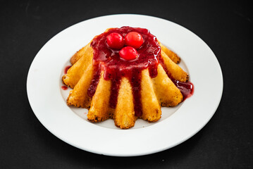 cake with berry sauce
