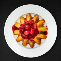cake with berry sauce