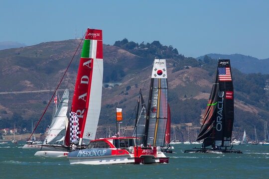 Catamaran team race during the america's cup world series