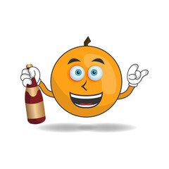 Orange mascot character holding a bottle. vector illustration