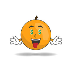 Orange mascot character with money making expression. vector illustration