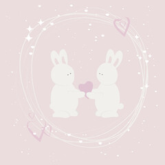Obraz na płótnie Canvas Little angels teddy bear and bunny holding a huge heart. Perfect for Valentine's Day or love confessions