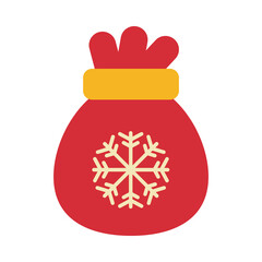 happy merry christmas sack with snowflake flat style icon