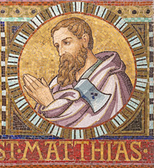 VIENNA, AUSTIRA - OCTOBER 22, 2020: The detail of apostle St. Matthias (replacement of Judas...