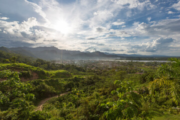 Aerial panoramic view of Rurrenabaque, the gateway to the Bolivian Amazon rainforest