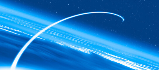 Long Exposure Night Time Rocket Launch - Planet Earth with a spectacular sunset 