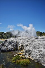 New Zealand, Pohutu Geyser in Rotorua: the largest geyser in the southern hemisphere. It can erupt...