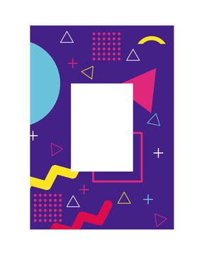 purple color memphis style background with squeare frame